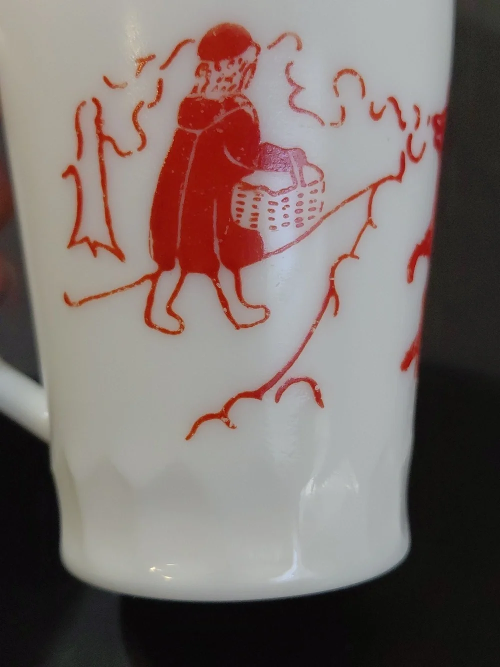 Vintage Hazel-Atlas Little Red Riding Hood White with Red Accents Milk Glass Mug